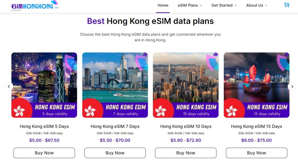 Hong Kong eSIM plans offered by eSIMHongKong.net