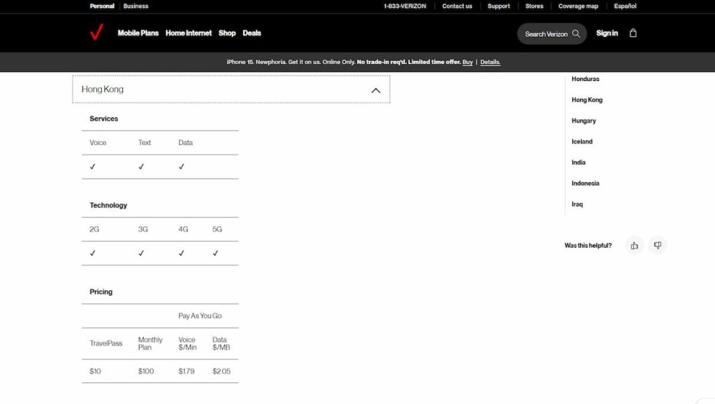 Verizon Roaming Charges Checker